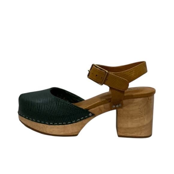 Charlotte Stone Shoes - Charlotte Stone Maude Leather Platform Clogs Emerald And Caramel Size 8